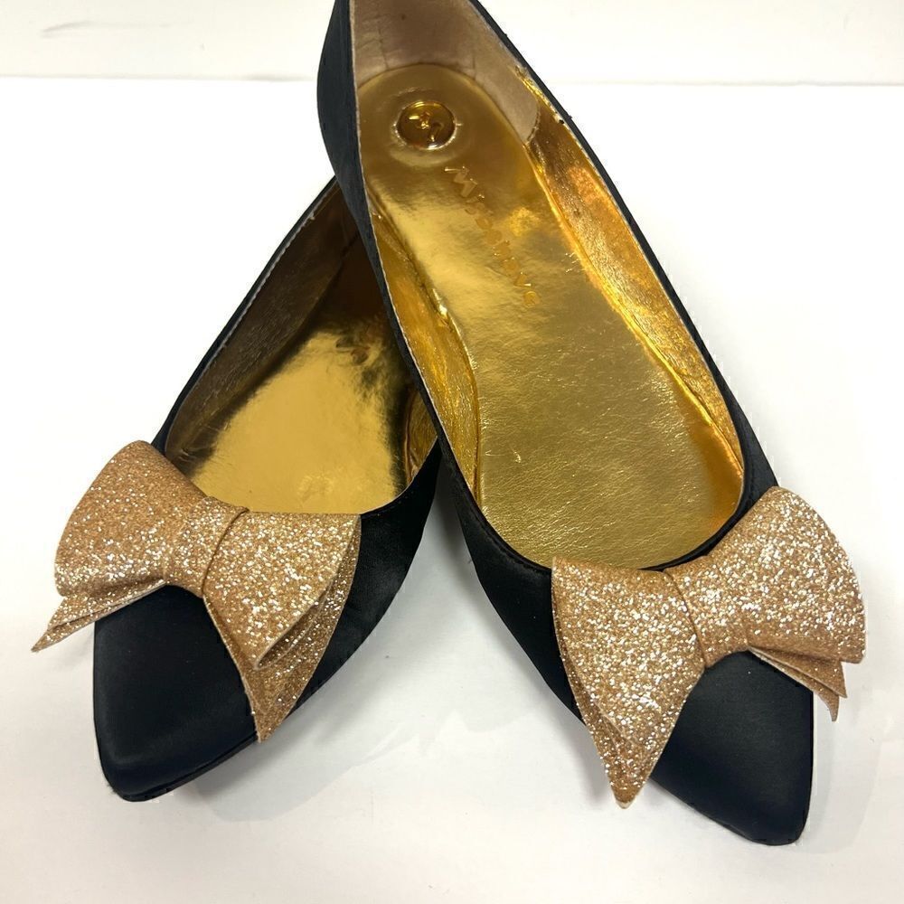 - Misbehave satin black flats with bows.   Size 7.5